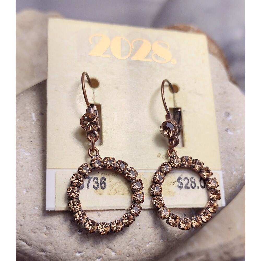 1928 Collection Jewelry Brand Rhinestone Hoop Dangle Earrings NOC